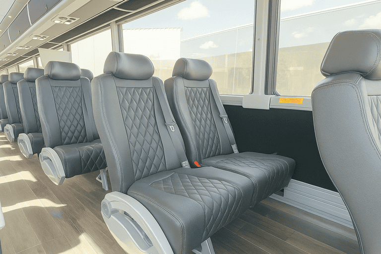 interior of Escondido Minibus Company charter bus
